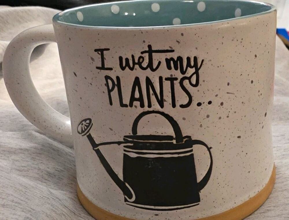 Spectrum Designz Ceramic Coffee Mug "I Wet My Plants" Blue White Microwave Safe